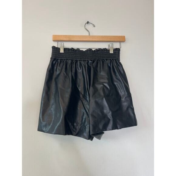NEW A.L.C. Kaleb High Waist Faux Leather Elastic Waist Boxer Black Shorts - Picture 5 of 7
